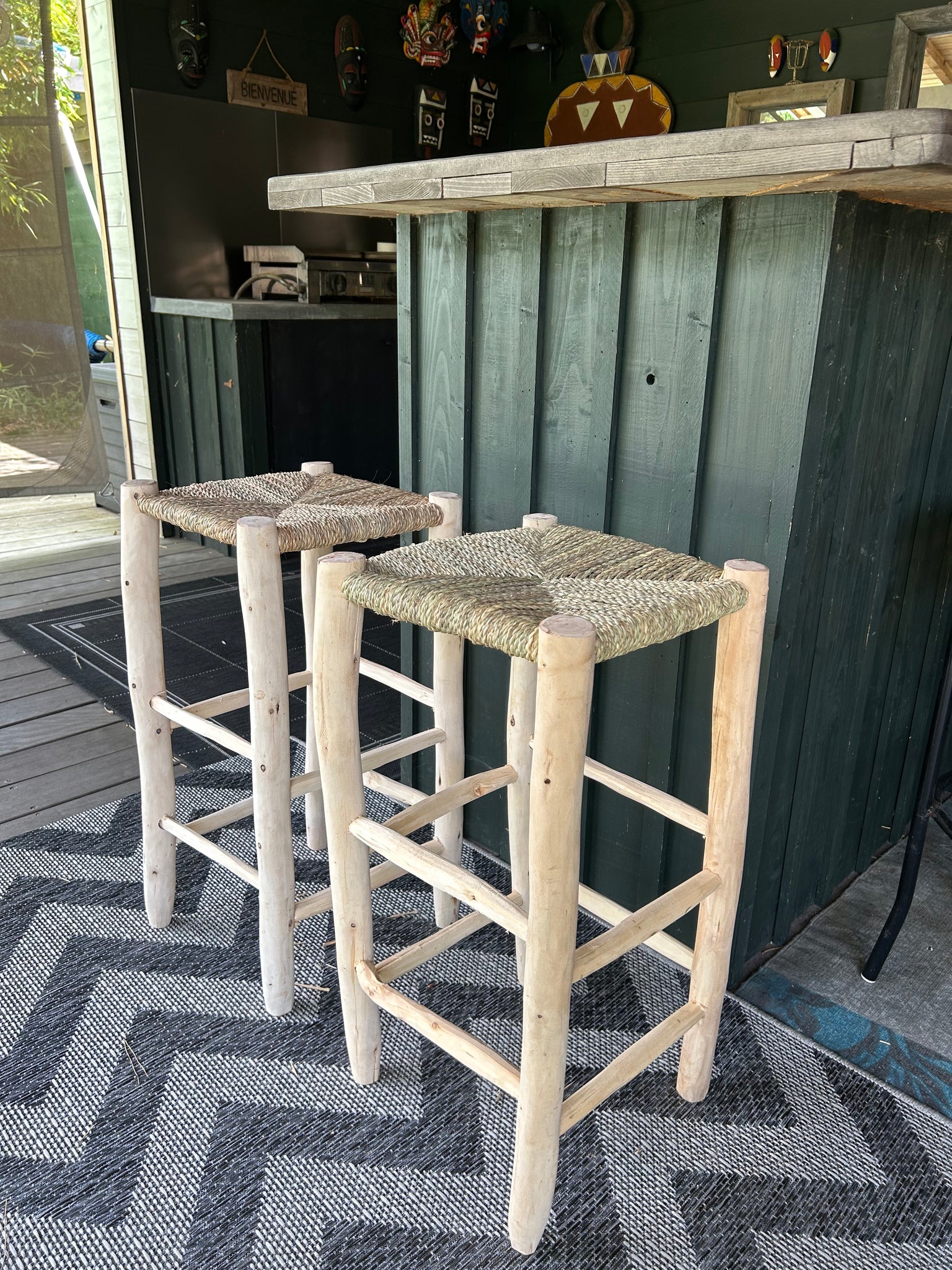 Tabouret haut tressé en corde